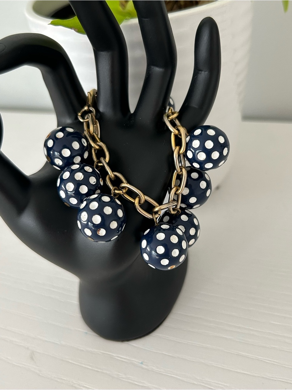 Lenora Dame Vintage Charm Bracelet Gold Tone Blue, Dangle, 8"
